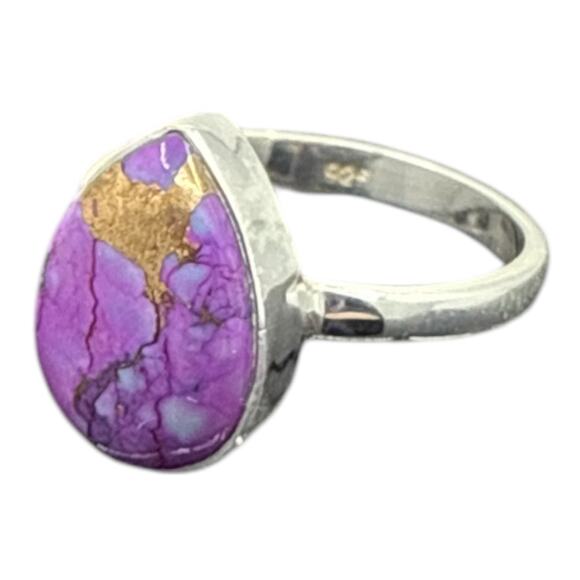 Pear Cut Purple Copper Turquoise Ring Solid 925 Sterling Silver US Size 6 - Picture 2 of 7